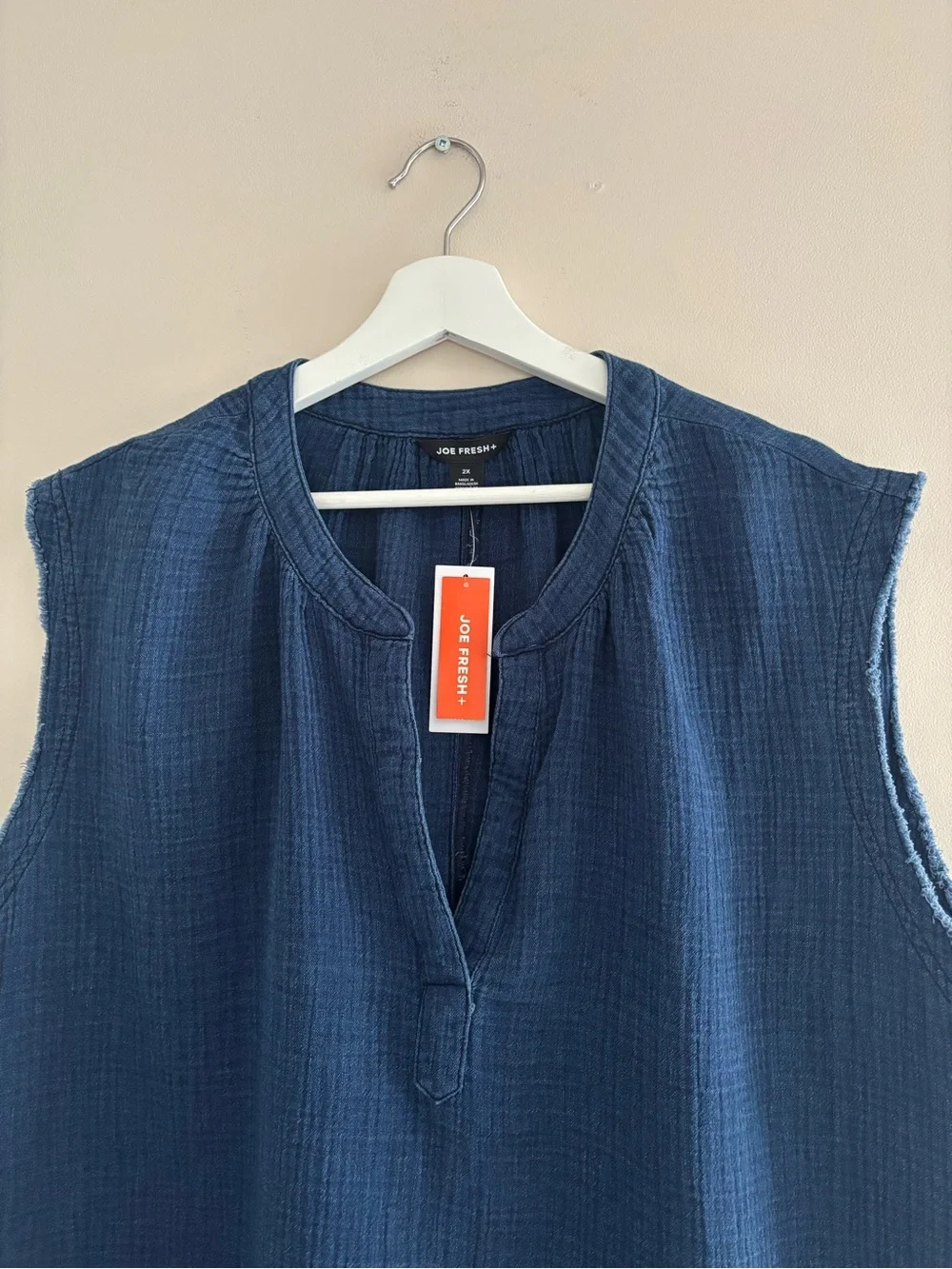 NWT Joe Fresh Women’s Size 2X Dark Blue V-Neck Tank 100% Cotton Casual Top - Picture 4 of 16